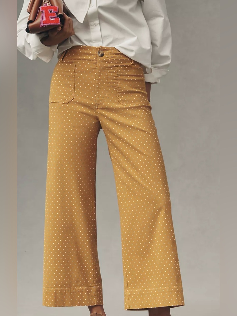 Anthropologie Mustard Polka Dot Wide-Leg Pants